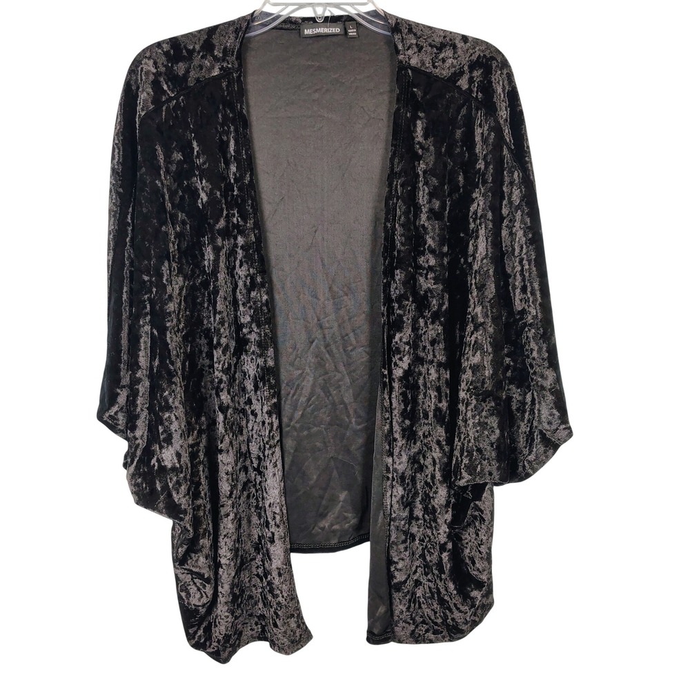 Womens L Mesmerized Crushed Velvet Kimono Cardigan Black Gothcore Whimsigoth